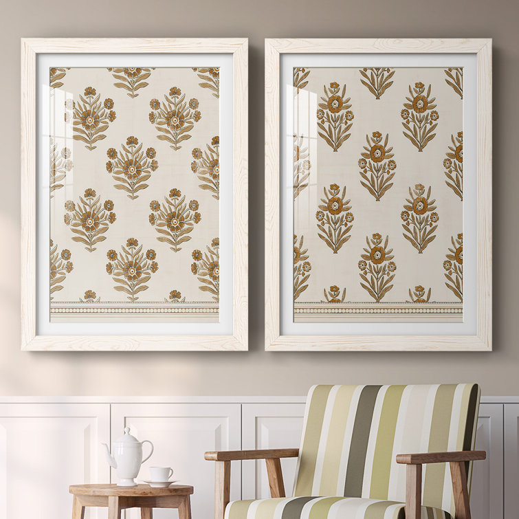 Bungalow Rose Block Print Blooms I Framed On Canvas 2 Pieces Print